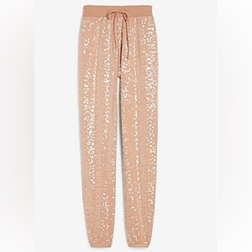 Express Sequin Joggers in Nude Color (On the Pink/Peach Side of Nude). Size XL